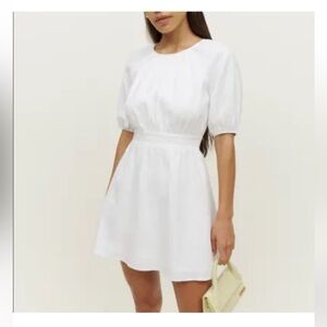 Reformation Irwin White Mini Dress with Puff Sleeves